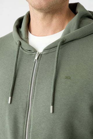  Orta Haki Kapüşonlu Fermuarlı Regular Fit Sweatshirt