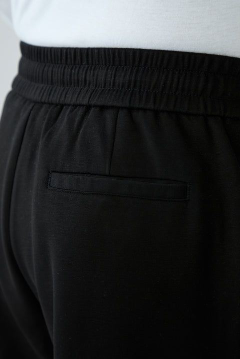 Black Regular Fit Lycra Plain Drawstring Elasticated Waist Sweatpants