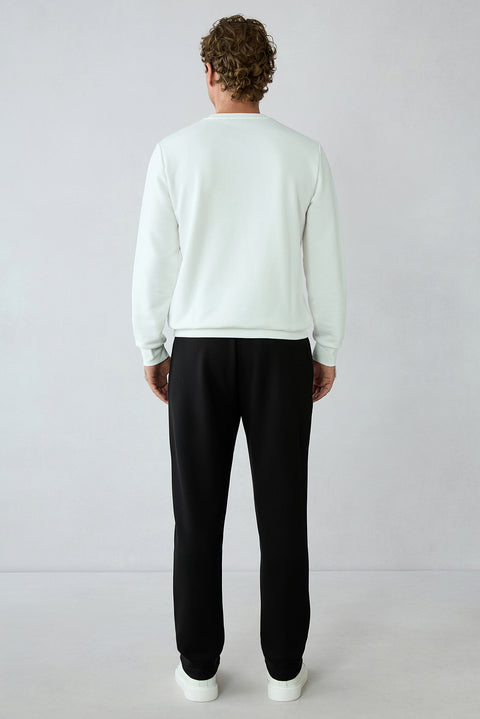 Black Regular Fit Lycra Plain Drawstring Elasticated Waist Sweatpants