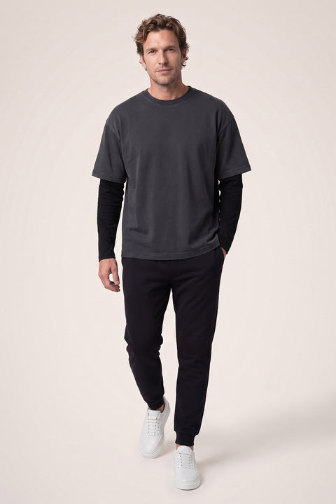 Black Regular Fit Cotton Sweatpants with Drawstring Waist