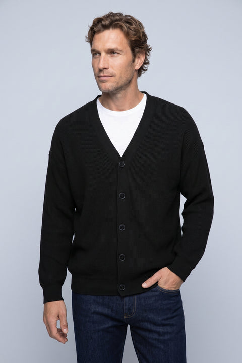 Black Regular Fit V-Neck Milano Knit Cardigan