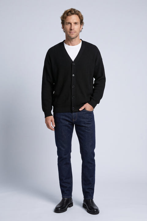 Black Regular Fit V-Neck Milano Knit Cardigan