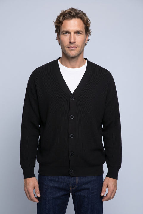 Black Regular Fit V-Neck Milano Knit Cardigan