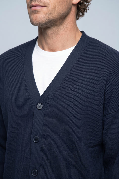 Dark Navy Regular Fit V-Neck Purl Knit Cardigan