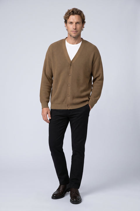 Medium Brown Regular Fit V-Neck Selanik Knit Cardigan