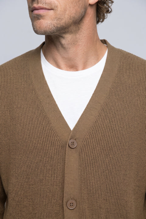 Medium Brown Regular Fit V-Neck Selanik Knit Cardigan