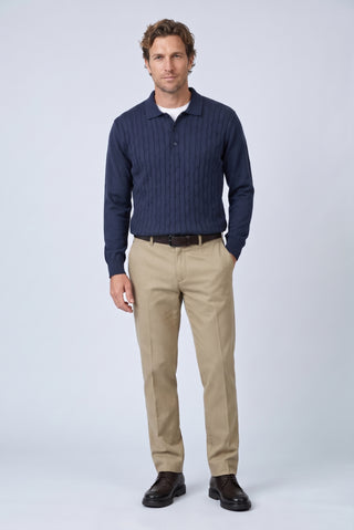  Koyu Lacivert Regular Fit Polo Yaka  Pamuk/Akrilik Saç Örgü Desen Triko Kazak