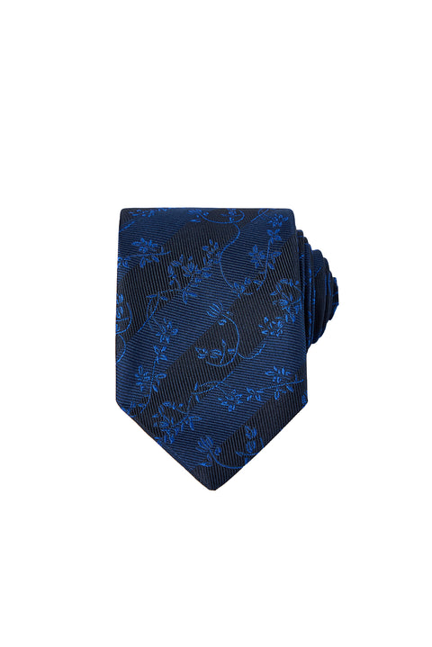 Mid Navy Floral Pattern Tie (7.5 cm)