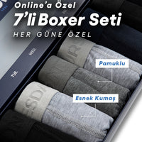 Çok Renkli Gün Temalı 7'li Pamuklu Esnek Boxer Seti (Damat Bohçası - Çeyiz Seti)