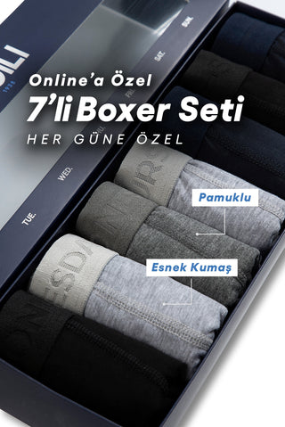  Çok Renkli 7li Düz Pamuklu Boxer Seti