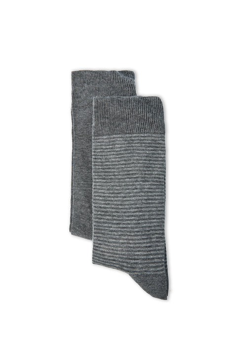 Mid Smoke Melange 2-Pack Cotton Patterned Ankle Socks