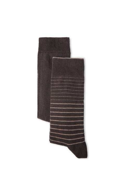 Medium Brown 2-Pack Patterned Cotton Ankle Socks