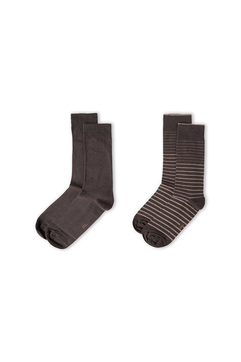 Medium Brown 2-Pack Patterned Cotton Ankle Socks