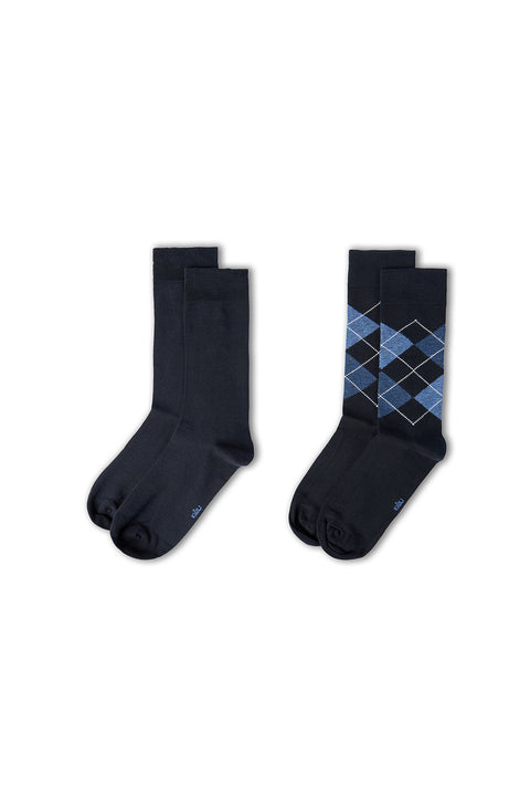 Dark Navy 2-Pair Cotton Patterned Ankle Socks