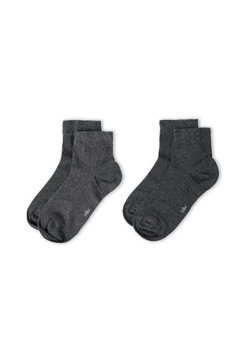 Mid Anthracite Melange 2-Pack Cotton Plain Short Ankle Socks