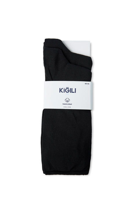 Black 2-Pack Cotton Plain Sock Without Elastic Band