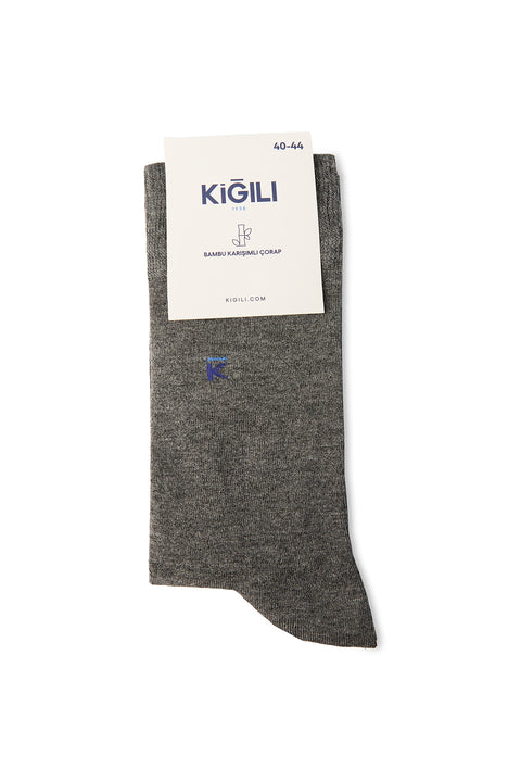 Medium Gray Melange Single Bamboo Blend Plain Ankle Socks