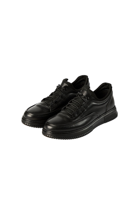 Black Laced Leather Sneakers
