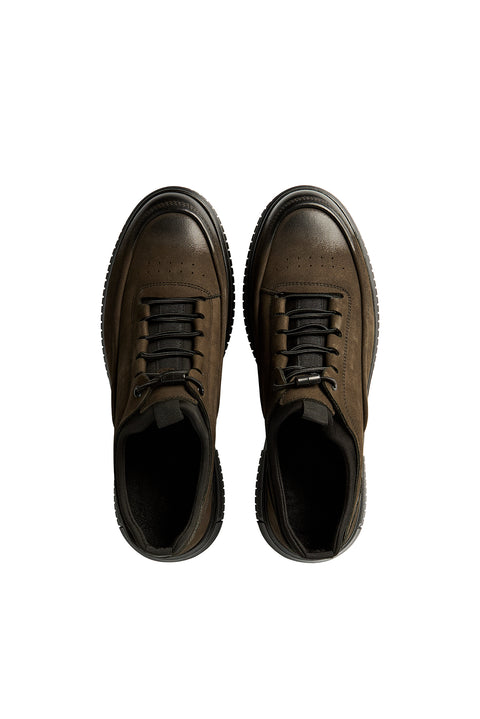 Mid Anthracite Lace-Up Leather Sneakers