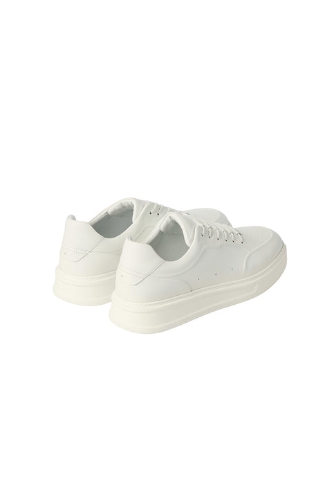 White Lace-Up Sneaker Leather Shoes