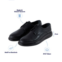 Siyah EVA Taban Rahat Konforlu Düz Bağcıklı Smart Casual Ayakkabı