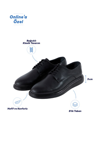  Siyah EVA Taban Rahat Konforlu Düz Bağcıklı Smart Casual Ayakkabı