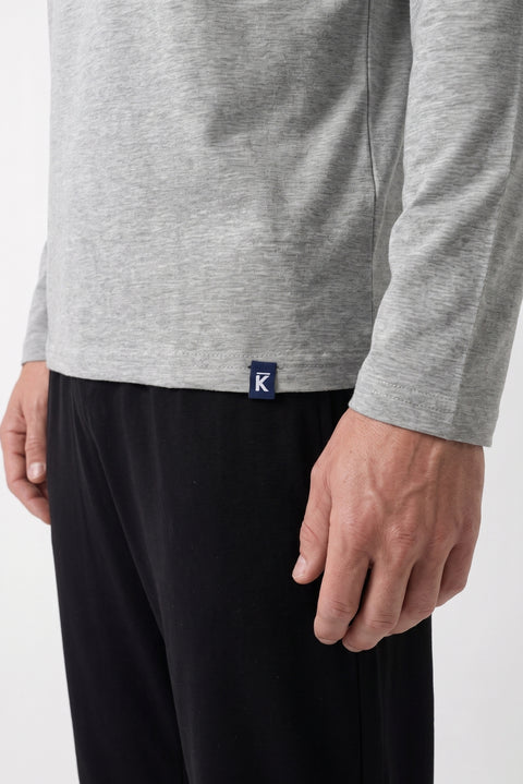 Siyah Bisiklet Yaka Uzun Kollu Beli Lastikli Cepli Jogger Pamuklu Esnek 2'li Pijama Seti