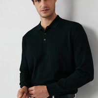 Siyah Regular Fit Düğmeli Polo Yaka Triko Kazak