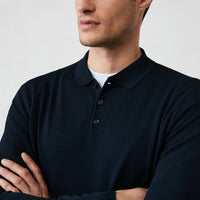 Dark Navy Regular Fit Button-Down Polo Collar Knit Sweater