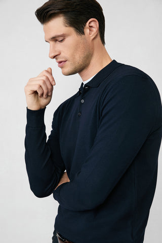  Koyu Lacivert Regular Fit Düğmeli Polo Yaka Triko Kazak