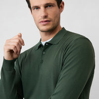 Orta Haki Regular Fit Düğmeli Polo Yaka Triko Kazak