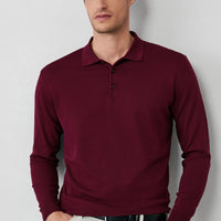 Dark Burgundy Regular Fit Button-Down Polo Collar Knit Sweater