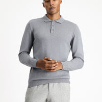 Medium Grey Melange Polo Collar Regular Fit Cotton Knit Sweater