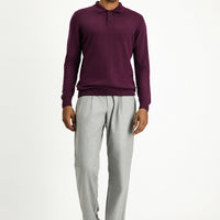 Koyu Bordo Polo Yaka Regular Fit Pamuklu Triko Kazak