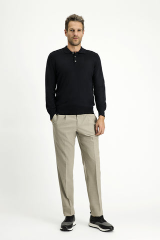  Siyah Polo Yaka Regular Fit Pamuklu Kaşmirli Triko Kazak