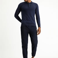 Dark Navy Polo Collar Regular Fit Cotton Cashmere Knit Sweater