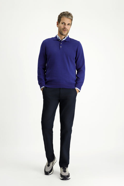 İndigo Polo Yaka Regular Fit Pamuklu Kaşmirli Triko Kazak
