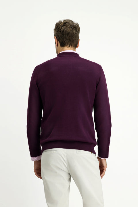 Dark Burgundy Polo Collar Regular Fit Cotton Cashmere Knit Sweater