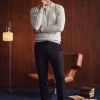 Light Grey Melange Polo Collar Button-Down Regular Fit Warm Wool Knit Sweater