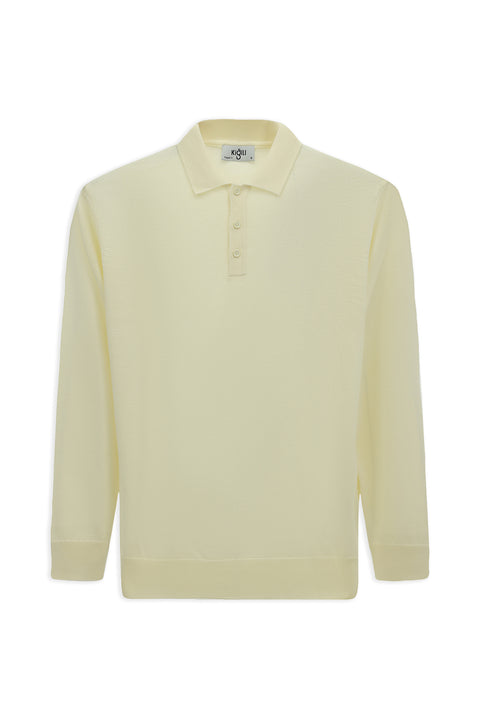 Off-white Polo Collar Button-Down Regular Fit Warm Wool Knit Sweater