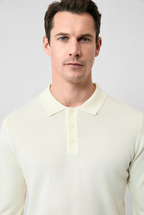 Off-white Polo Collar Button-Down Regular Fit Warm Wool Knit Sweater