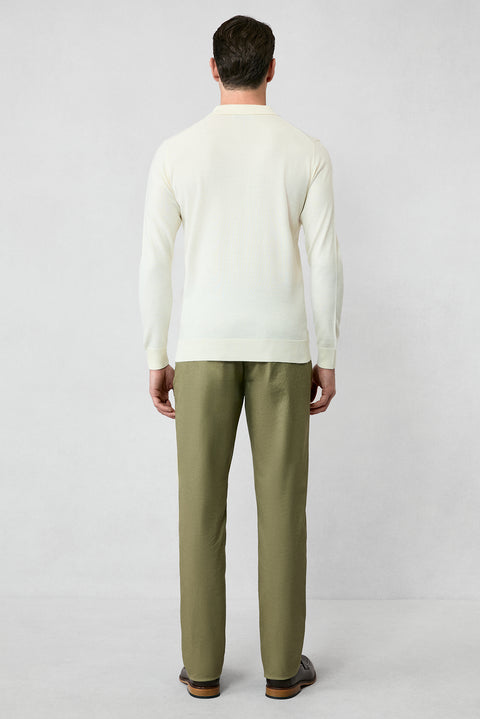 Off-white Polo Collar Button-Down Regular Fit Warm Wool Knit Sweater