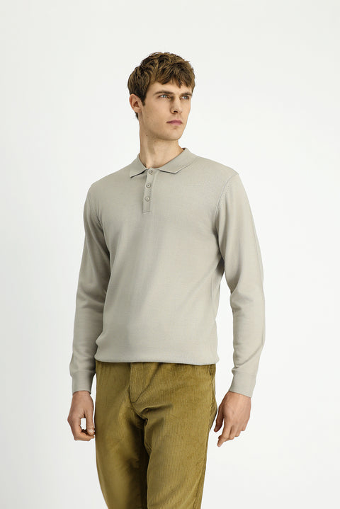 Stone Collar Buttoned Regular Fit Warm Wool Knit Sweater