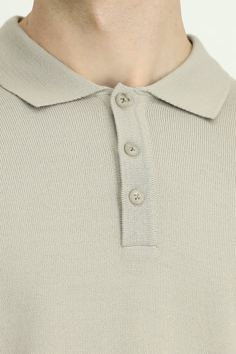 Stone Collar Buttoned Regular Fit Warm Wool Knit Sweater