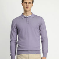 Lilac Polo Collar Button-Down Regular Fit Warm Wool Knit Sweater