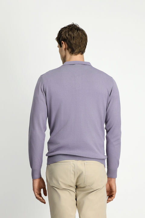 Lilac Polo Collar Button-Down Regular Fit Warm Wool Knit Sweater