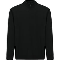 Black Regular Fit Half Turtleneck Zip-Up Knit Sweater