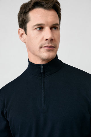  Koyu Lacivert Regular Fit Yarım Balıkçı Yaka Fermuarlı Triko Kazak