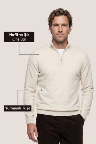  Taş Regular Fit Yarım Balıkçı Yaka Fermuarlı Triko Kazak