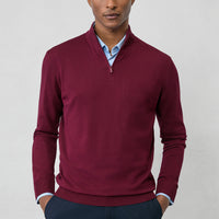Dark Burgundy Regular Fit Half Turtleneck Zip-Up Knit Sweater